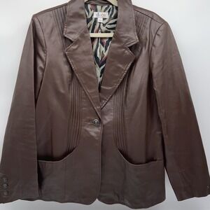 Denim + Company Women's‎ Size Large Brown Leather Jacket Front Pockets GOOD L